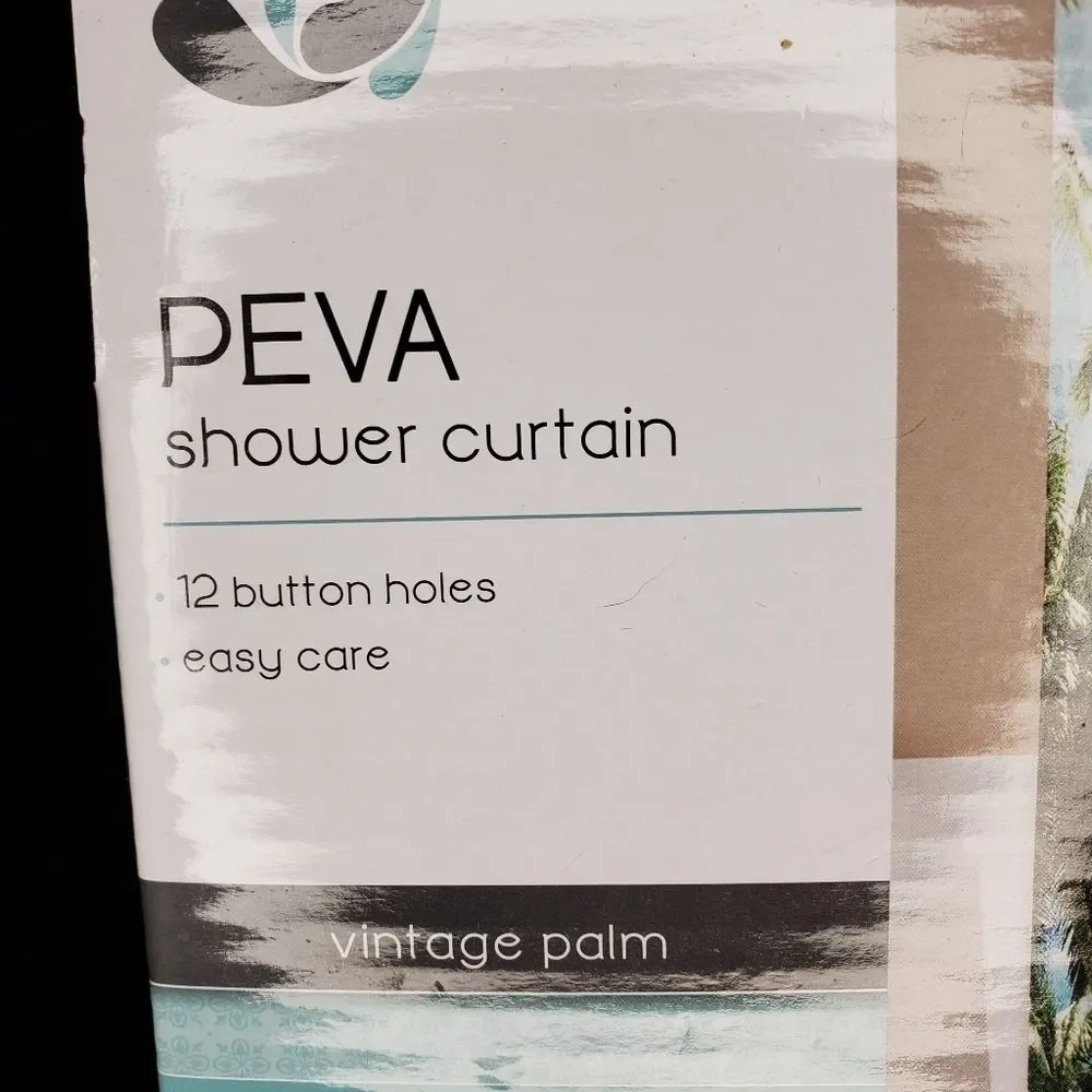 PEVA Shower Curtain ~ Vintage Palm ~ with Palm Tree Hooks!